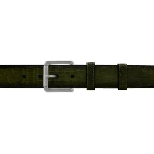 1 1/2" Olive Patina Belt with Austin Casual Buckle in Matt Nickel