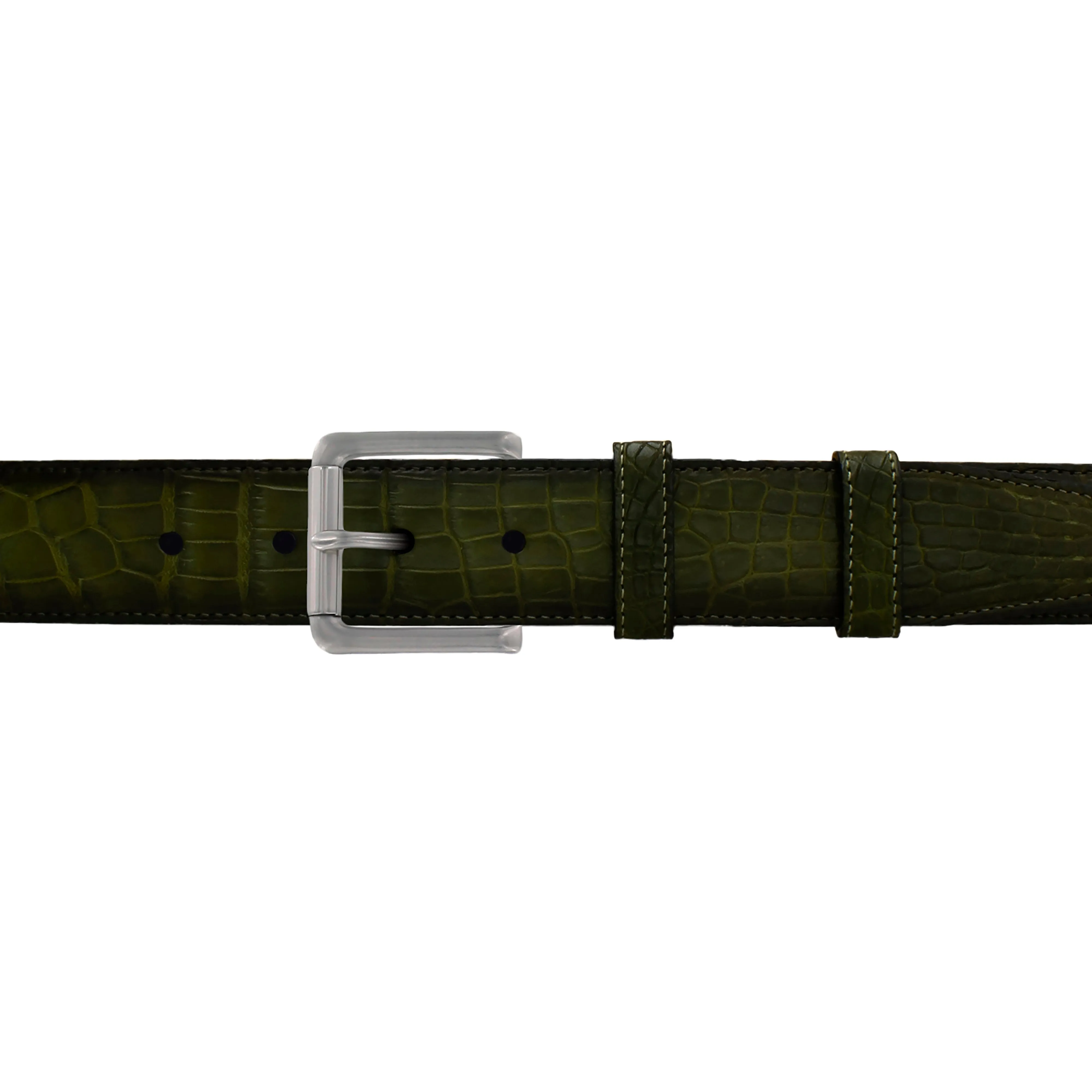 1 1/2" Olive Patina Belt with Austin Casual Buckle in Matt Nickel