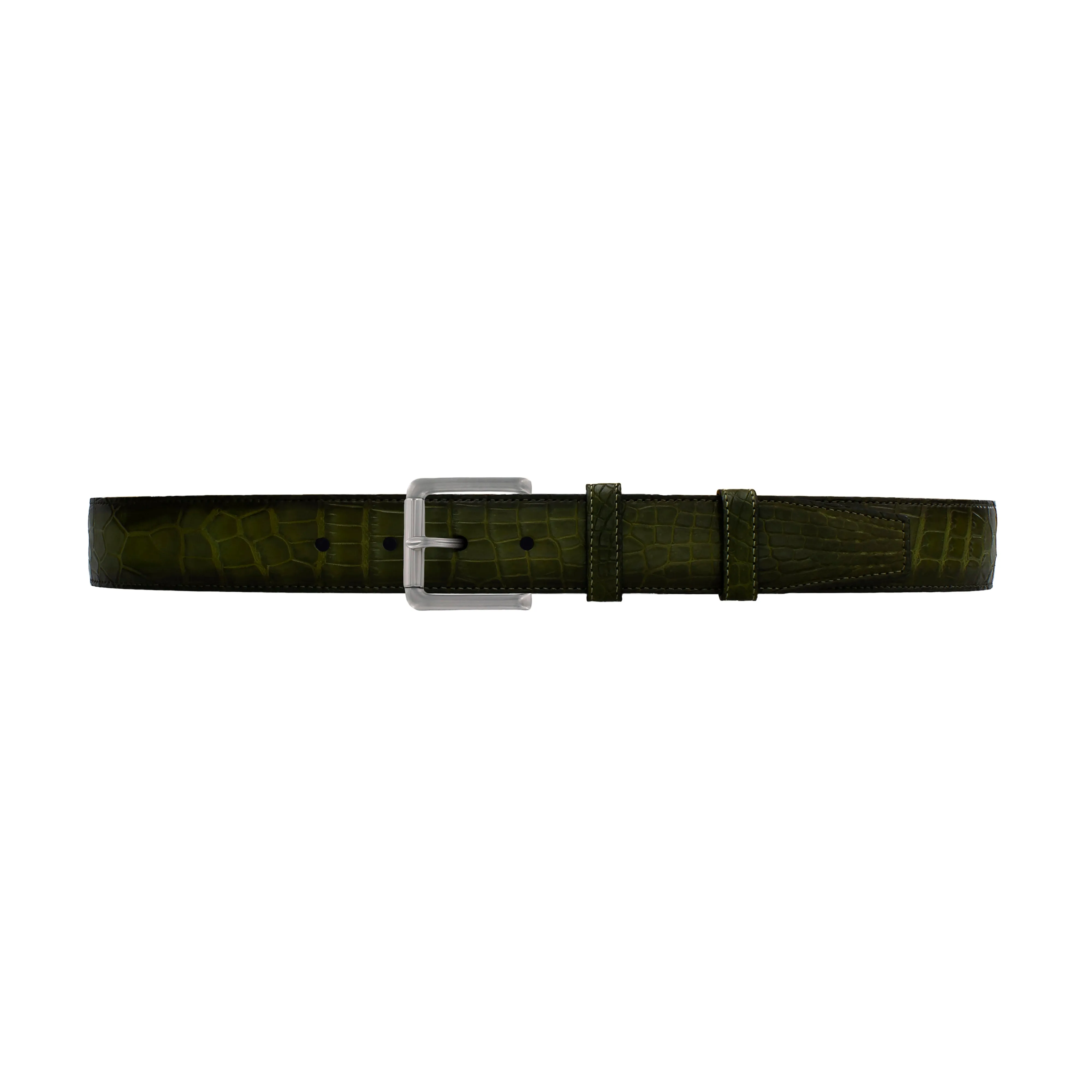 1 1/2" Olive Patina Belt with Austin Casual Buckle in Matt Nickel