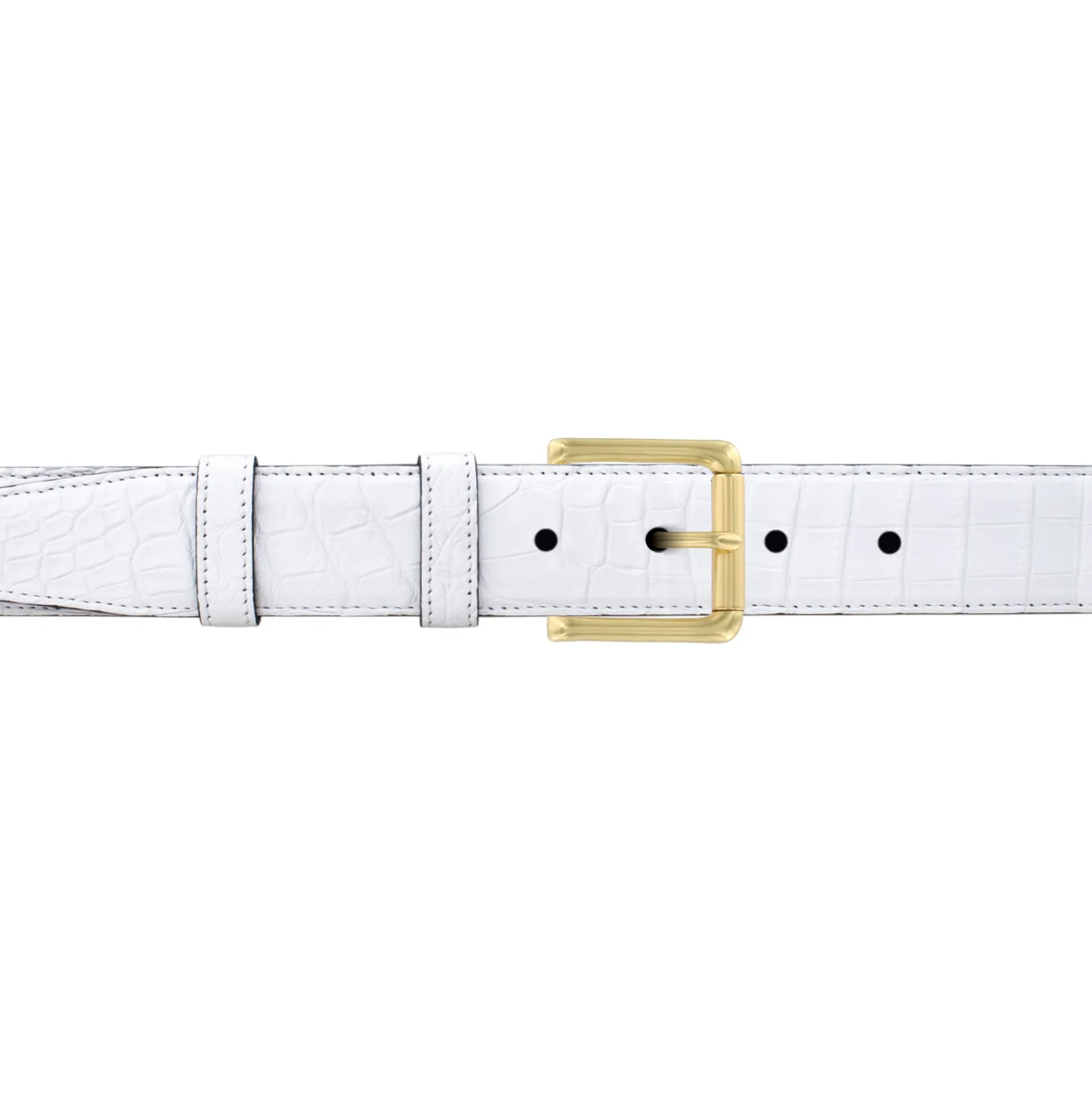 1 1/4" White Classic Belt with Austin Casual Buckle in Brass