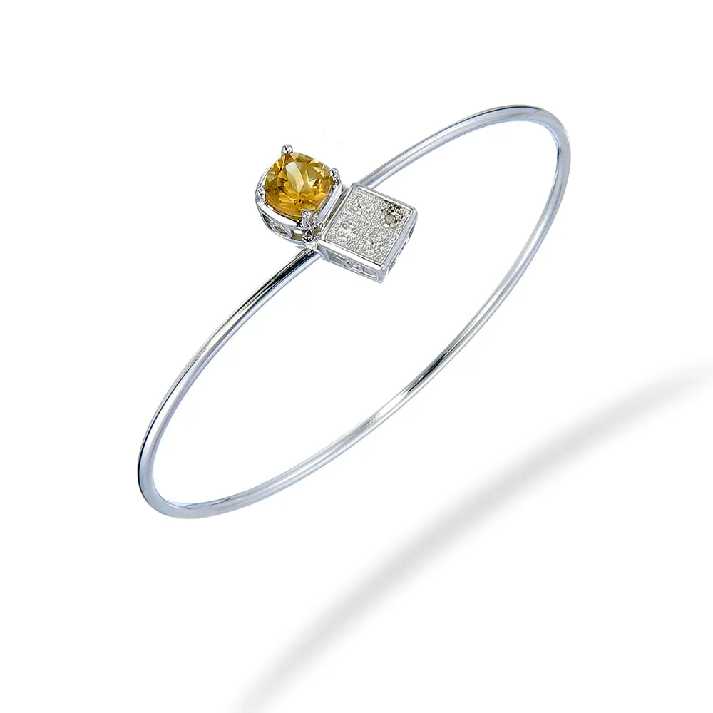 1 cttw Citrine And Diamond Bangle Bracelet Brass Plating 7 MM Cushion Cut