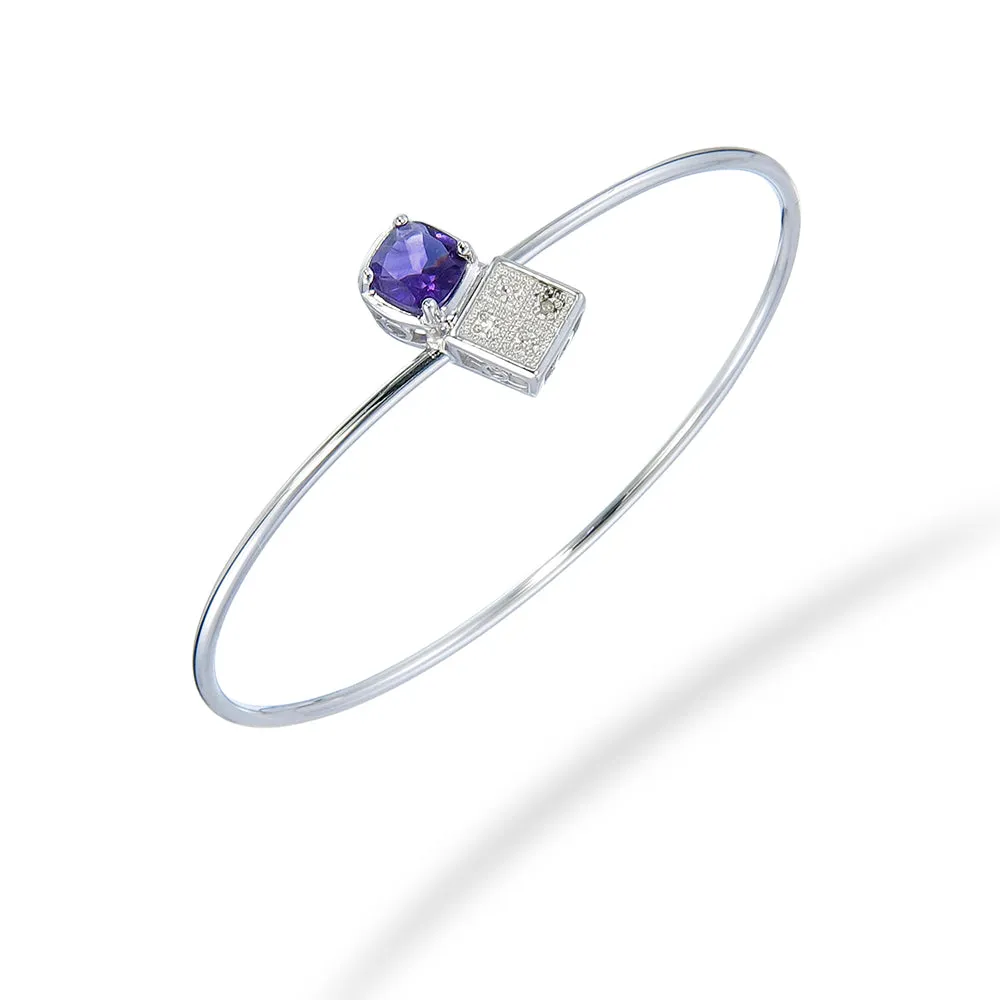 1 cttw Purple Amethyst And Diamond Bangle Bracelet Brass Plating 7 MM Cushion