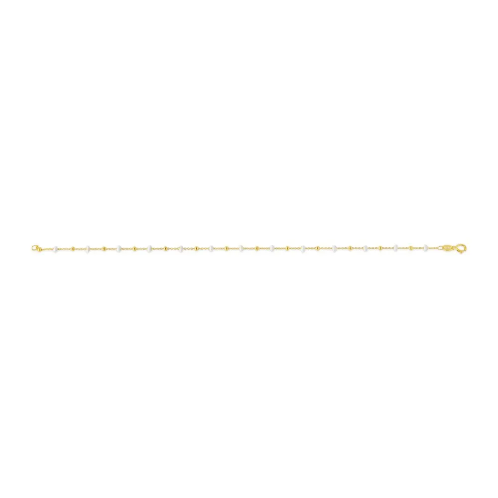 10K Yellow Gold White Enamel Beaded Bracelet
