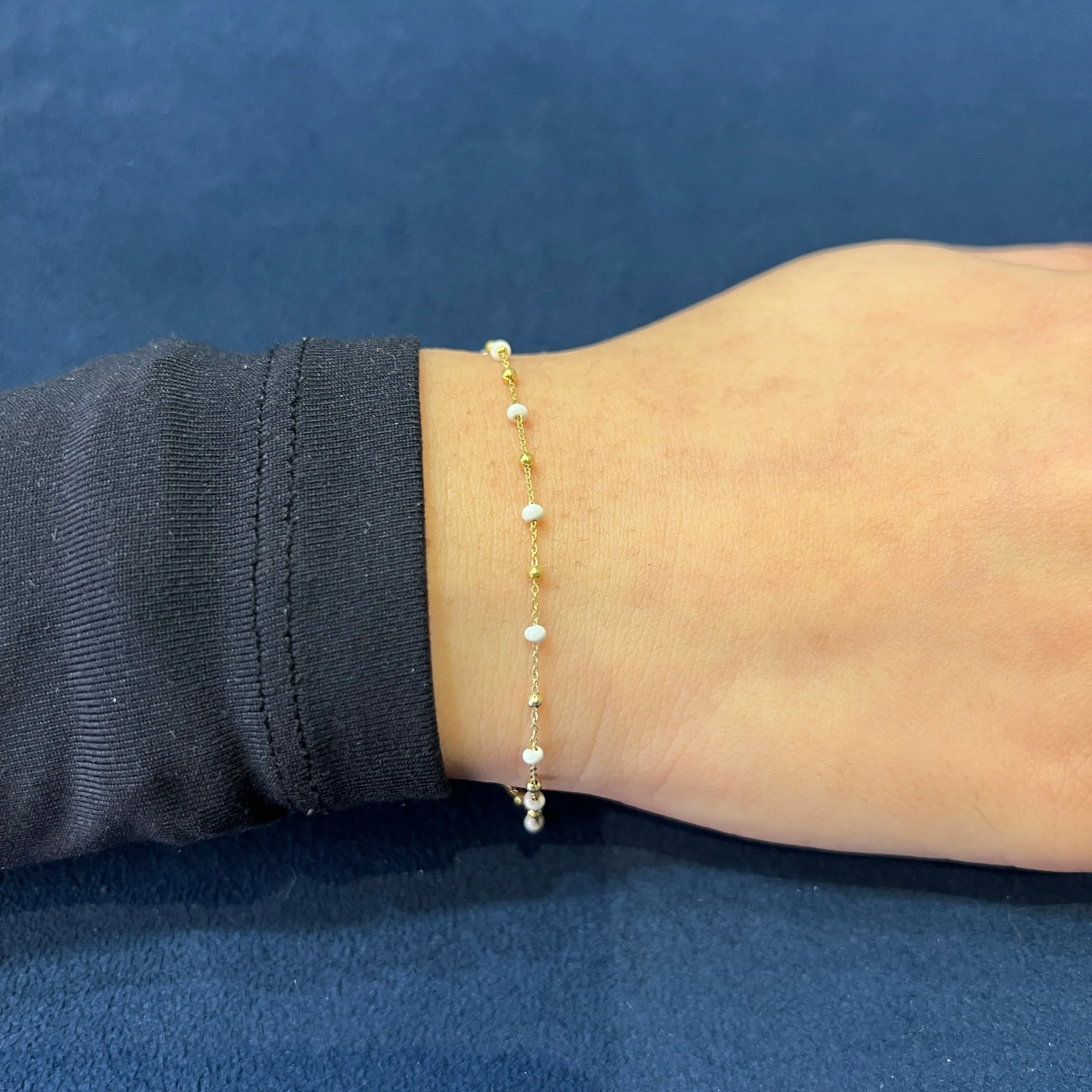10K Yellow Gold White Enamel Beaded Bracelet