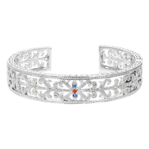 1/12 cttw Multi Sapphire Cuff Bangle Bracelet Brass With Rhodium Plating