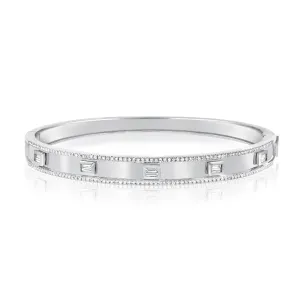 14K White Gold Diamond Hinged Bangle