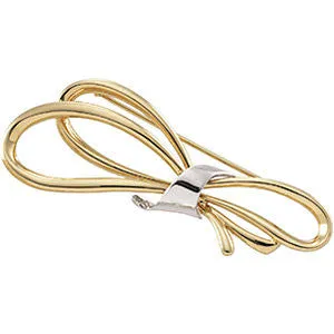 14K Yellow & White 59x23mm Bow Design Brooch