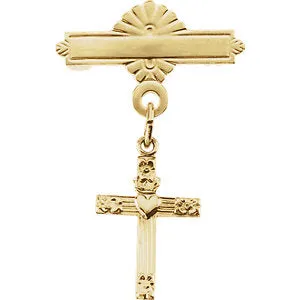 14k Yellow Gold Cross Baptismal Pin