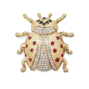 14K Yellow Gold Ruby/Diamond/Black Diamond Lady Bug Brooch