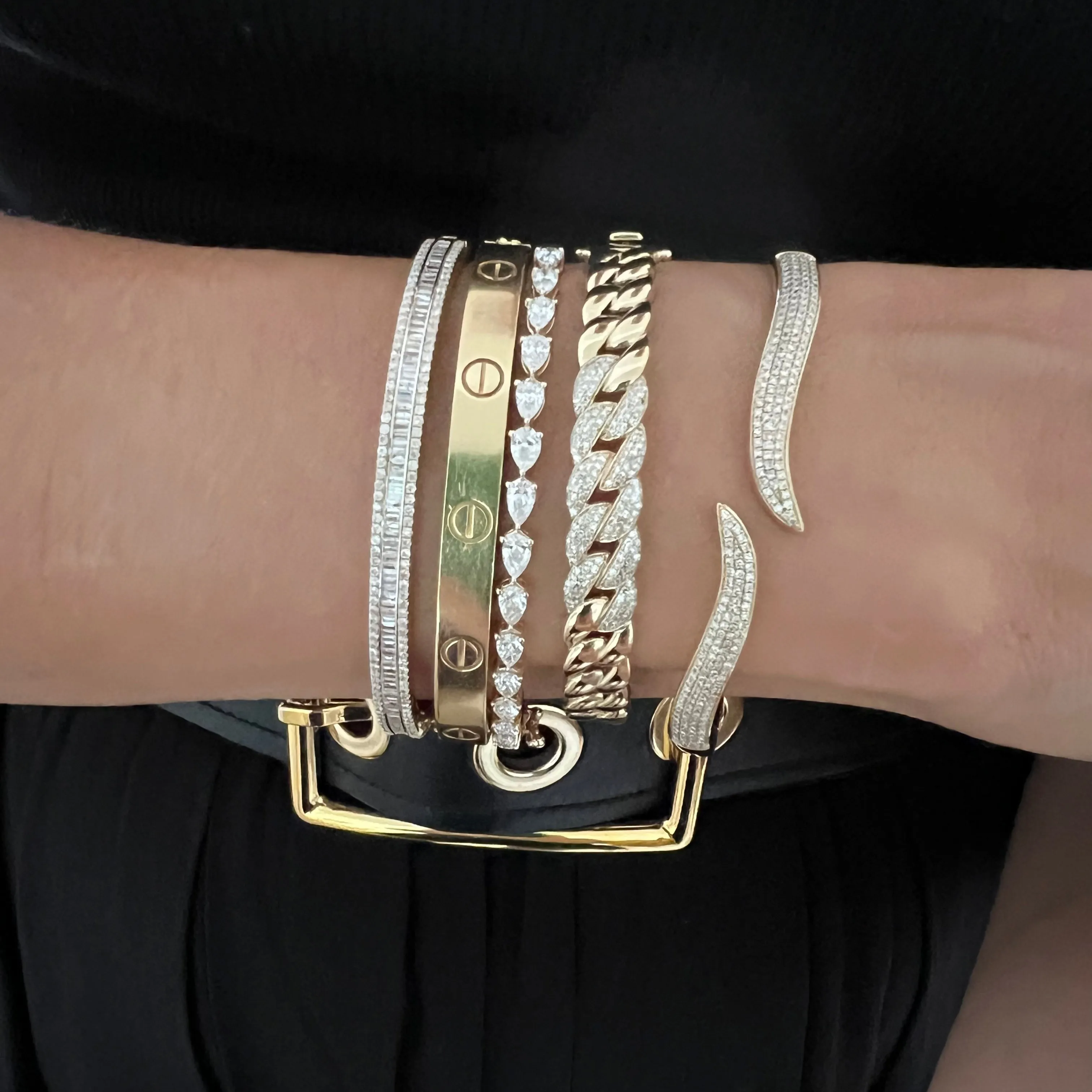 14KT Gold Diamond Wave Cuff Bracelet