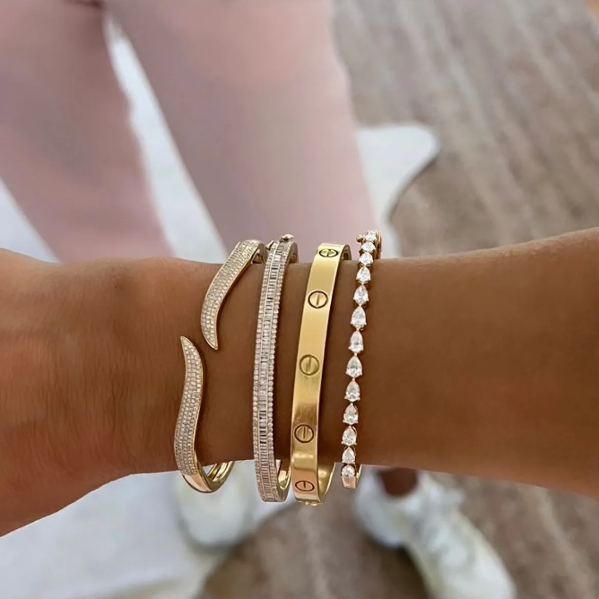 14KT Gold Diamond Wave Cuff Bracelet