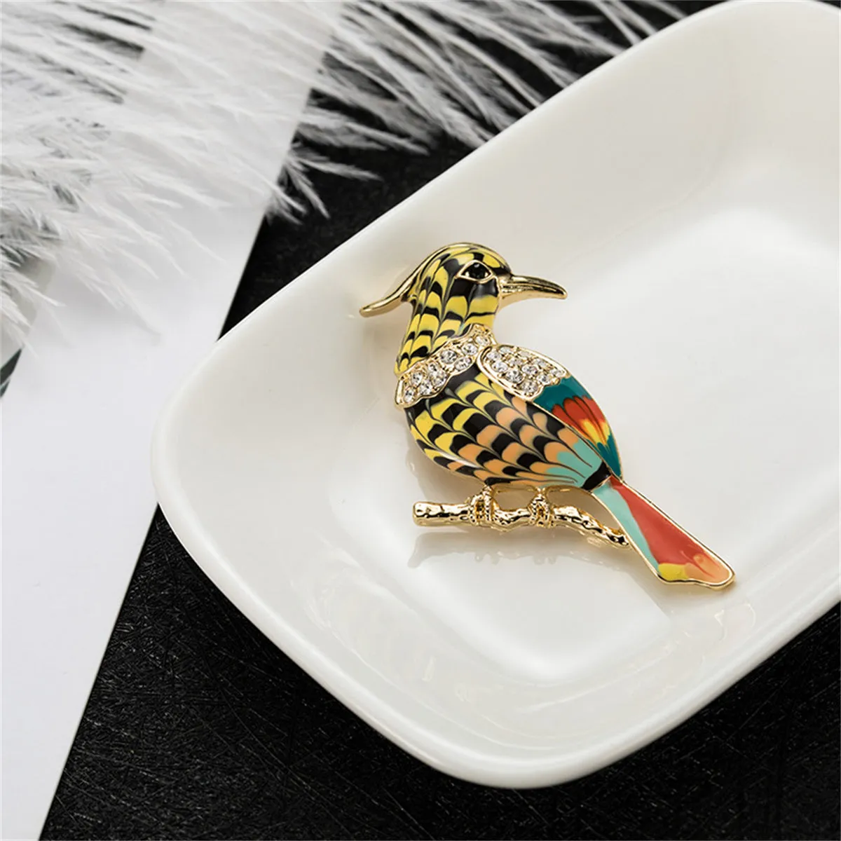 18K Gold-Plated & Cubic Zirconia Bird Brooch