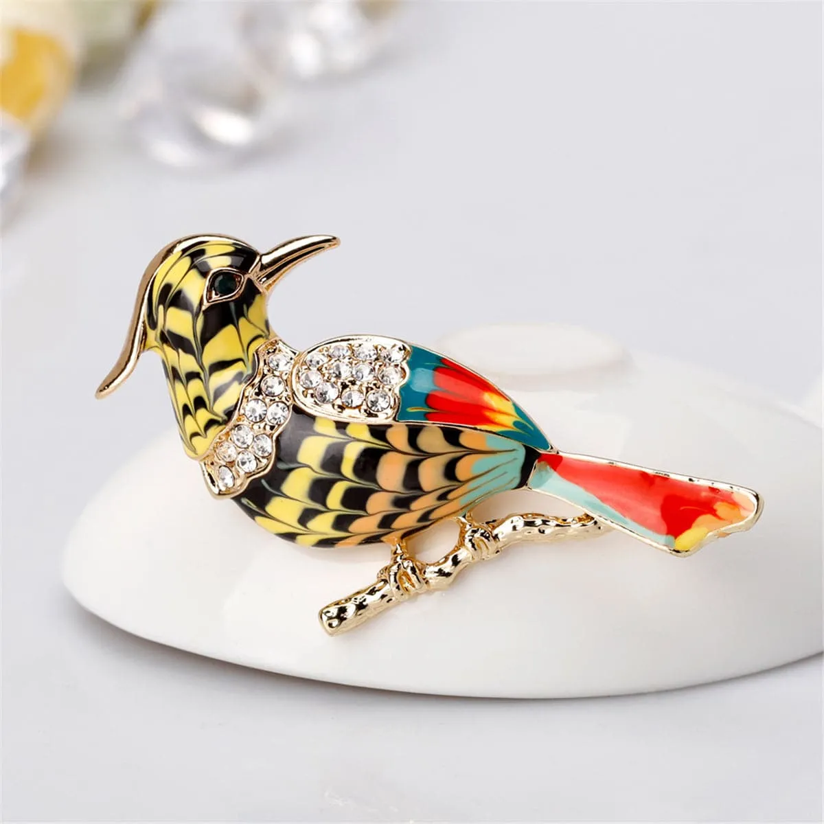 18K Gold-Plated & Cubic Zirconia Bird Brooch