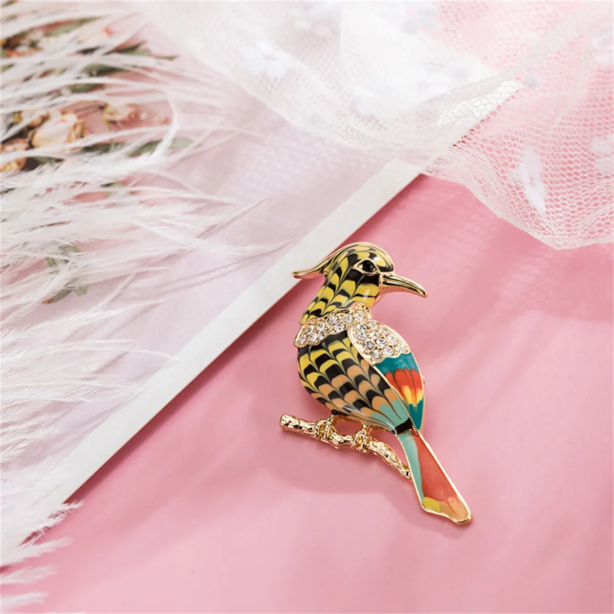 18K Gold-Plated & Cubic Zirconia Bird Brooch