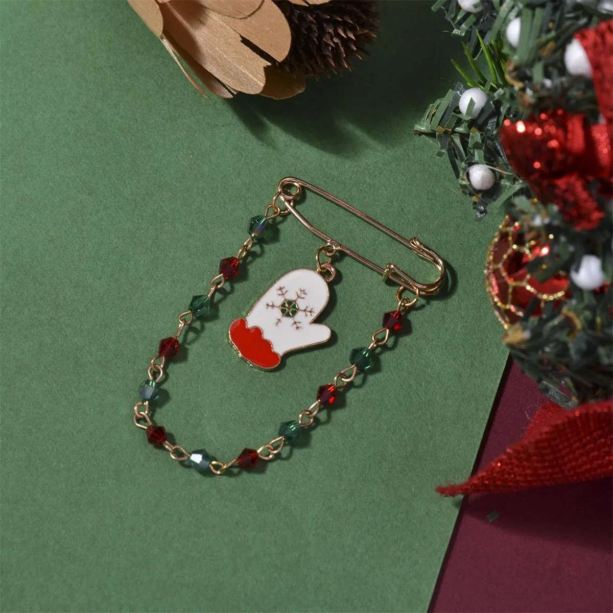 18K Gold-Plated & Multicolor Bead Mitten Chain Brooch