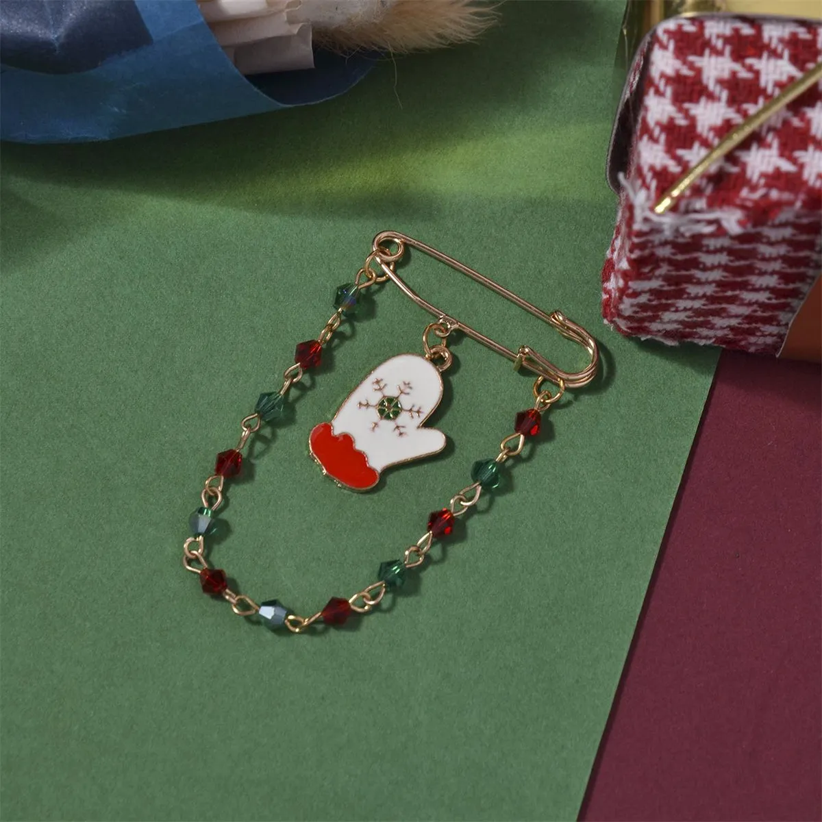 18K Gold-Plated & Multicolor Bead Mitten Chain Brooch