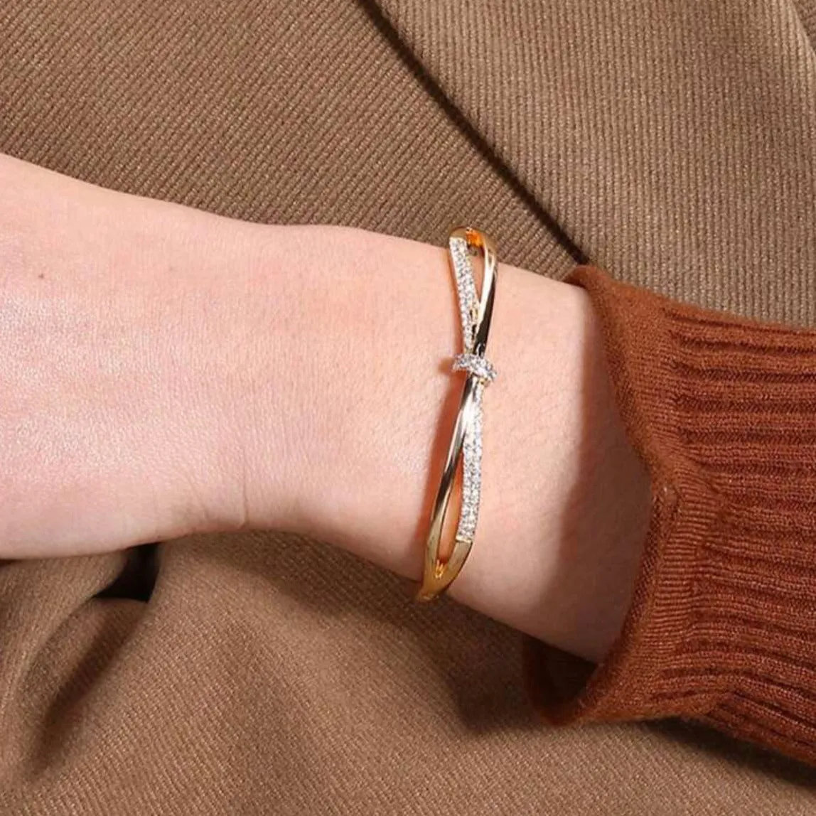 18K Gold Plated CZ Knot Bangle Bracelet