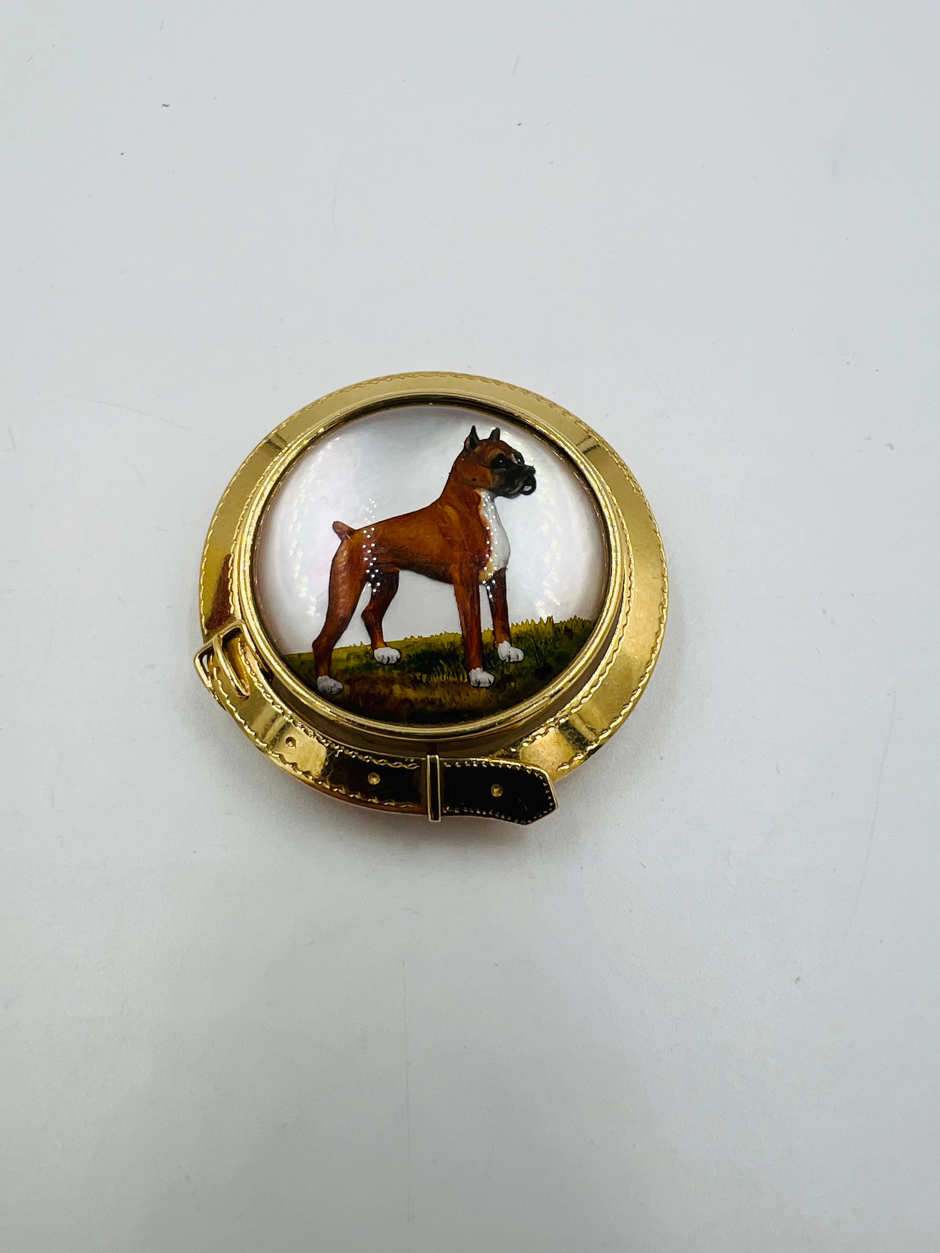 1930s Bulldog Essex Crystal 14k Yellow Gold Brooch