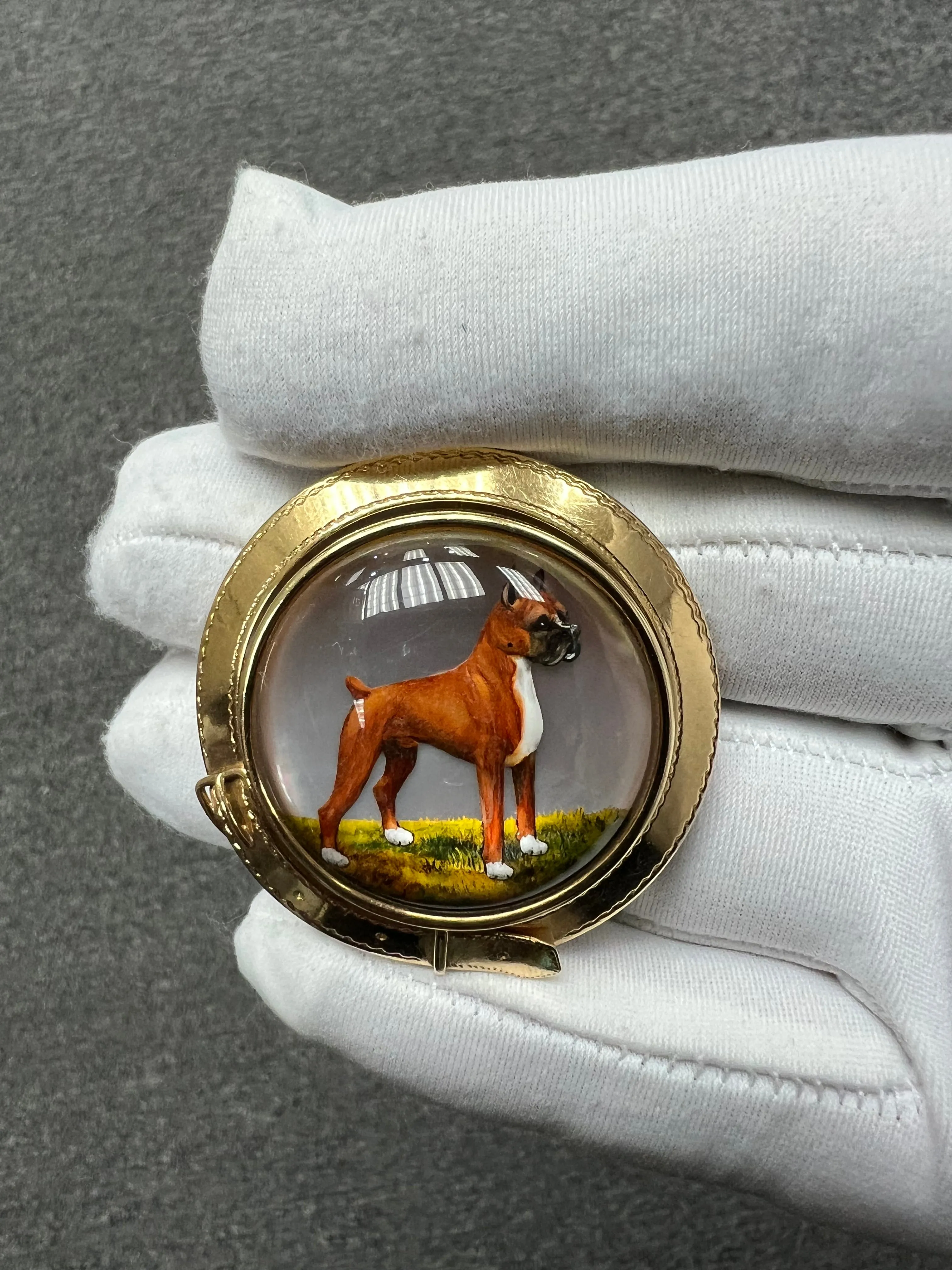 1930s Bulldog Essex Crystal 14k Yellow Gold Brooch