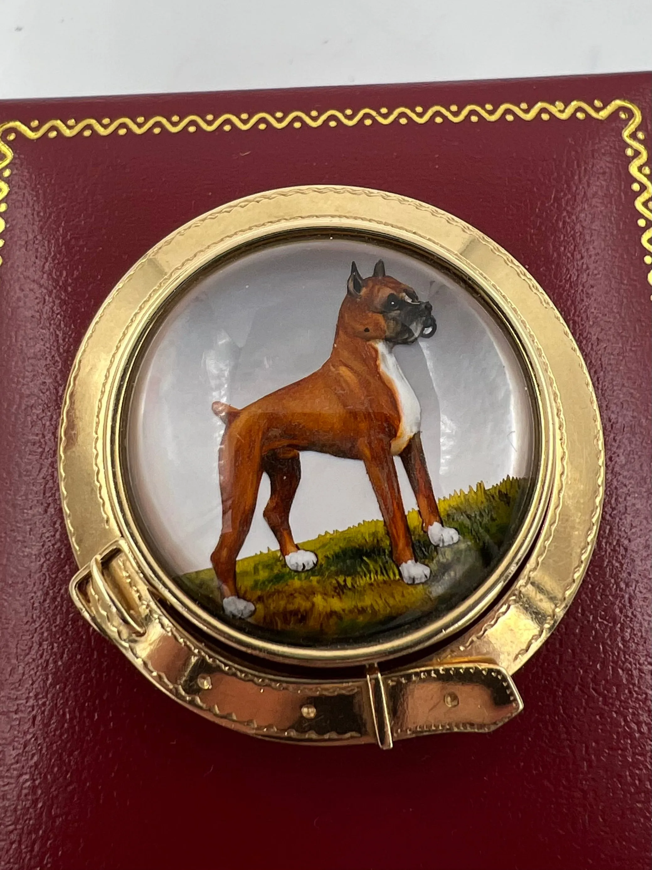 1930s Bulldog Essex Crystal 14k Yellow Gold Brooch