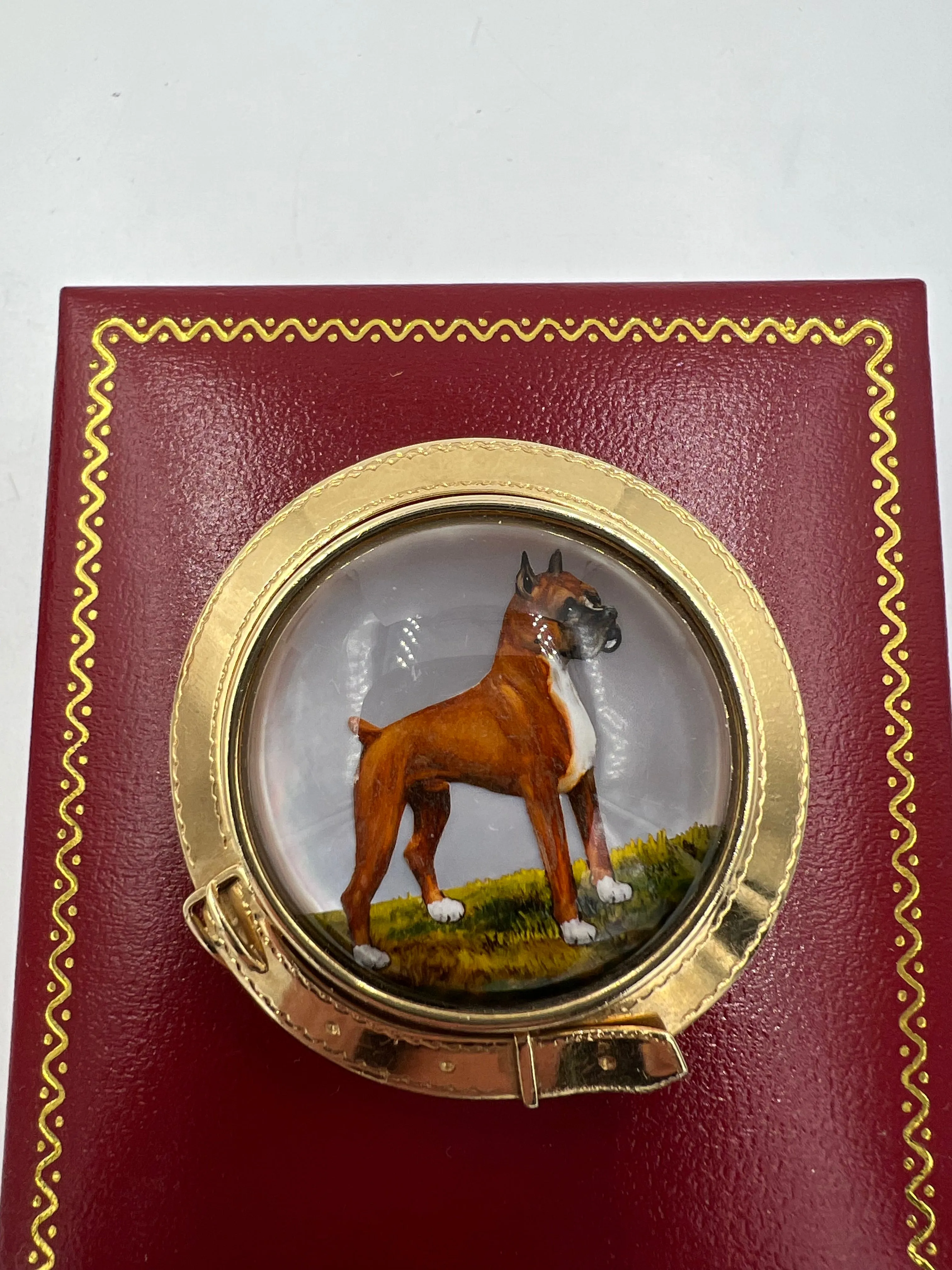 1930s Bulldog Essex Crystal 14k Yellow Gold Brooch