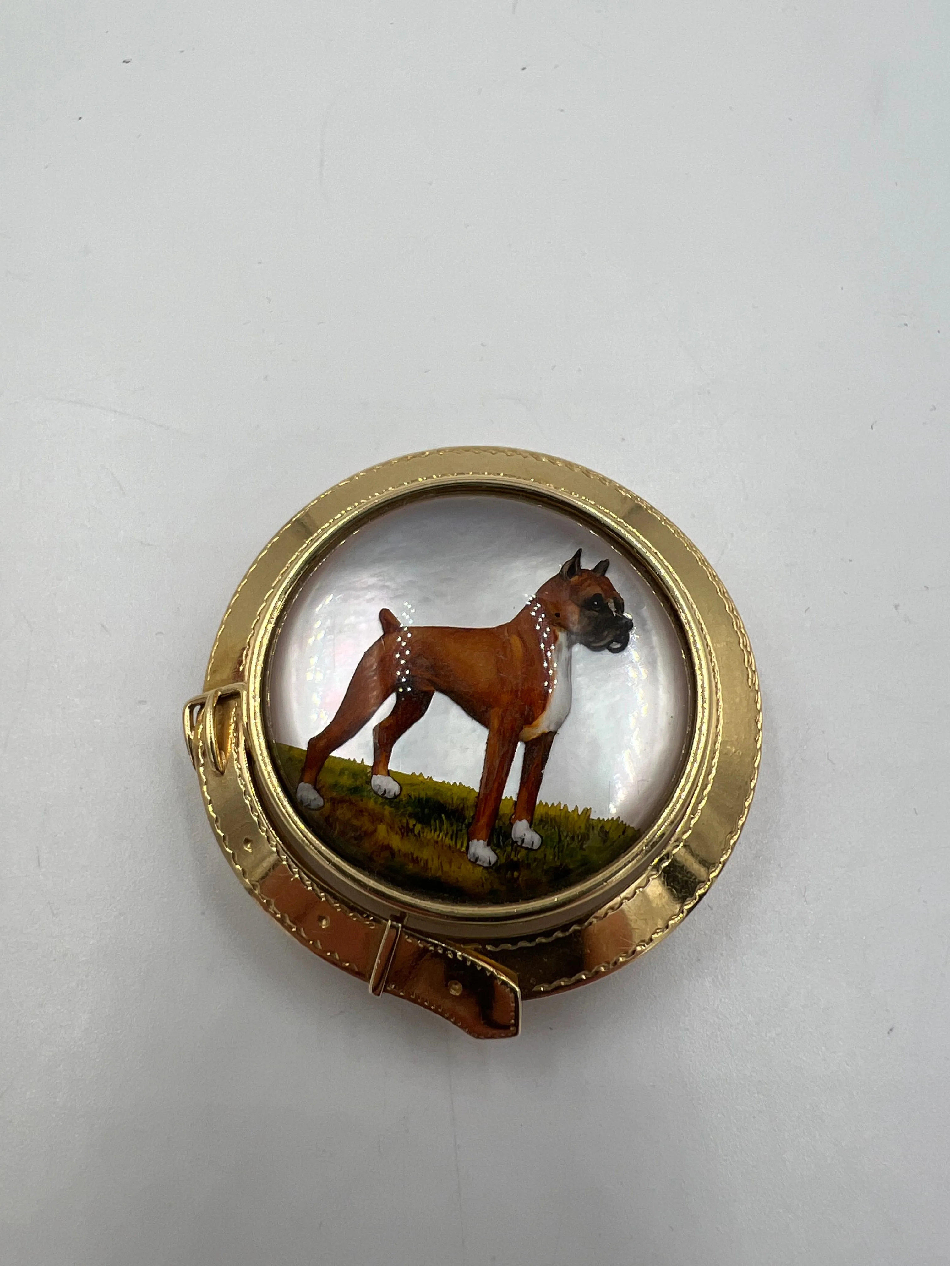 1930s Bulldog Essex Crystal 14k Yellow Gold Brooch