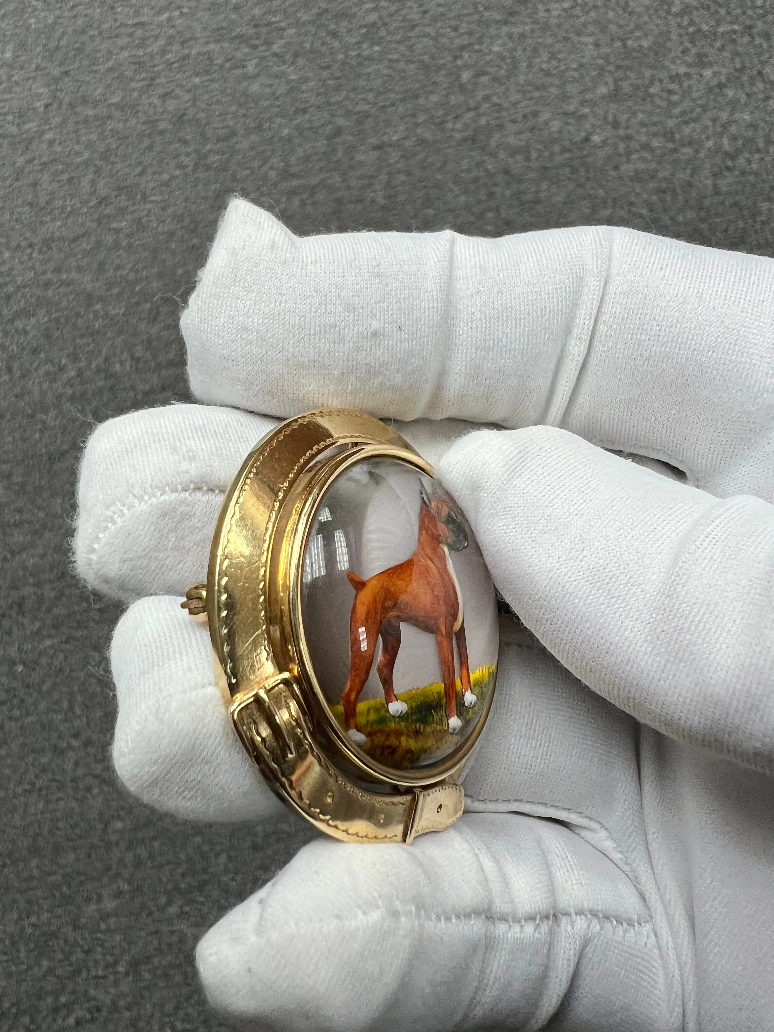 1930s Bulldog Essex Crystal 14k Yellow Gold Brooch