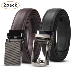 2 Pack Leather Ratchet Dress Belt for Men Perfect Fit Waist Size Up to 44" with Automatic Buckle