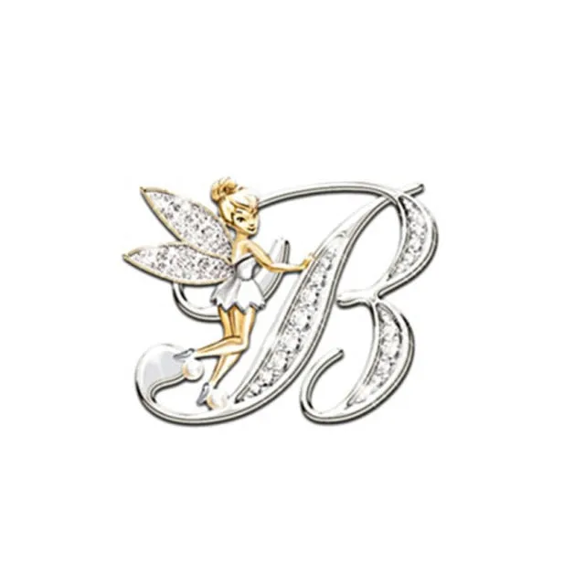 2021 Fashion Metal Crystal English Letter Word Brooch Elf Angel Lapel Pina Suit Shirt Collar Pins Brooches for Women