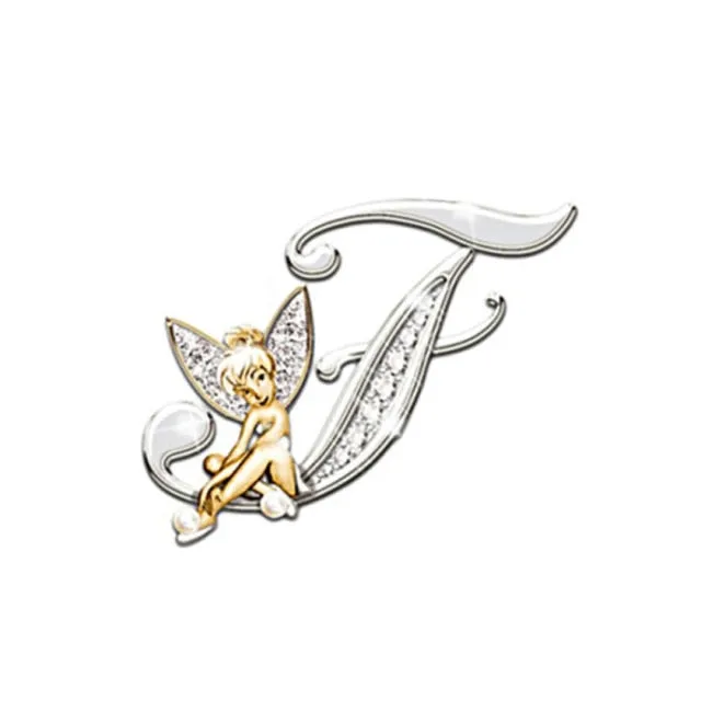 2021 Fashion Metal Crystal English Letter Word Brooch Elf Angel Lapel Pina Suit Shirt Collar Pins Brooches for Women