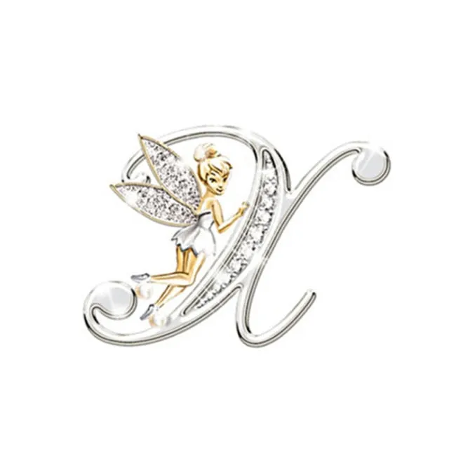 2021 Fashion Metal Crystal English Letter Word Brooch Elf Angel Lapel Pina Suit Shirt Collar Pins Brooches for Women