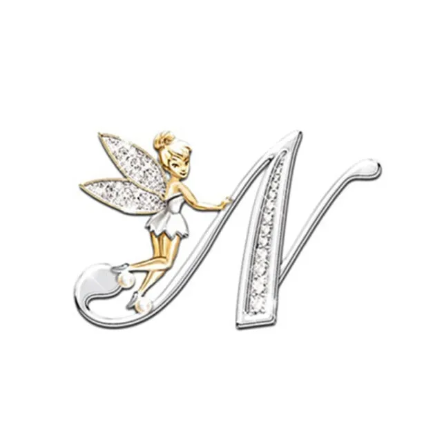 2021 Fashion Metal Crystal English Letter Word Brooch Elf Angel Lapel Pina Suit Shirt Collar Pins Brooches for Women