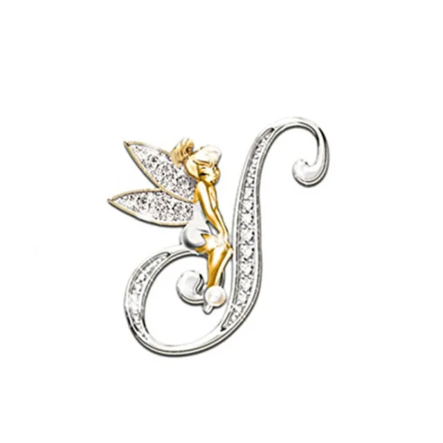 2021 Fashion Metal Crystal English Letter Word Brooch Elf Angel Lapel Pina Suit Shirt Collar Pins Brooches for Women
