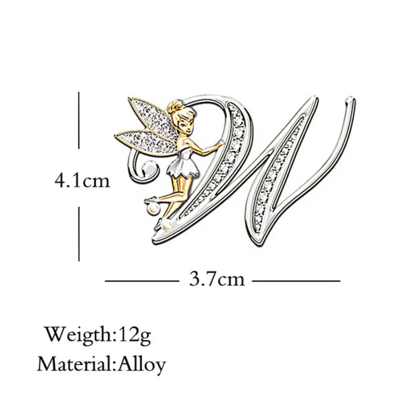 2021 Fashion Metal Crystal English Letter Word Brooch Elf Angel Lapel Pina Suit Shirt Collar Pins Brooches for Women