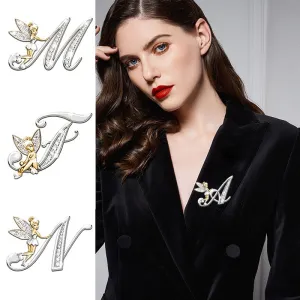 2021 Fashion Metal Crystal English Letter Word Brooch Elf Angel Lapel Pina Suit Shirt Collar Pins Brooches for Women