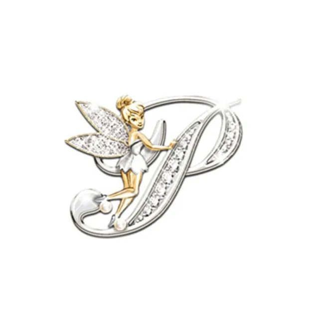 2021 Fashion Metal Crystal English Letter Word Brooch Elf Angel Lapel Pina Suit Shirt Collar Pins Brooches for Women