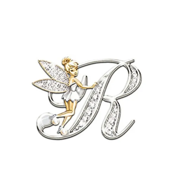 2021 Fashion Metal Crystal English Letter Word Brooch Elf Angel Lapel Pina Suit Shirt Collar Pins Brooches for Women