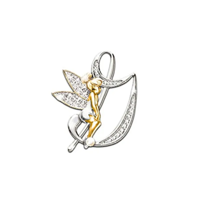 2021 Fashion Metal Crystal English Letter Word Brooch Elf Angel Lapel Pina Suit Shirt Collar Pins Brooches for Women