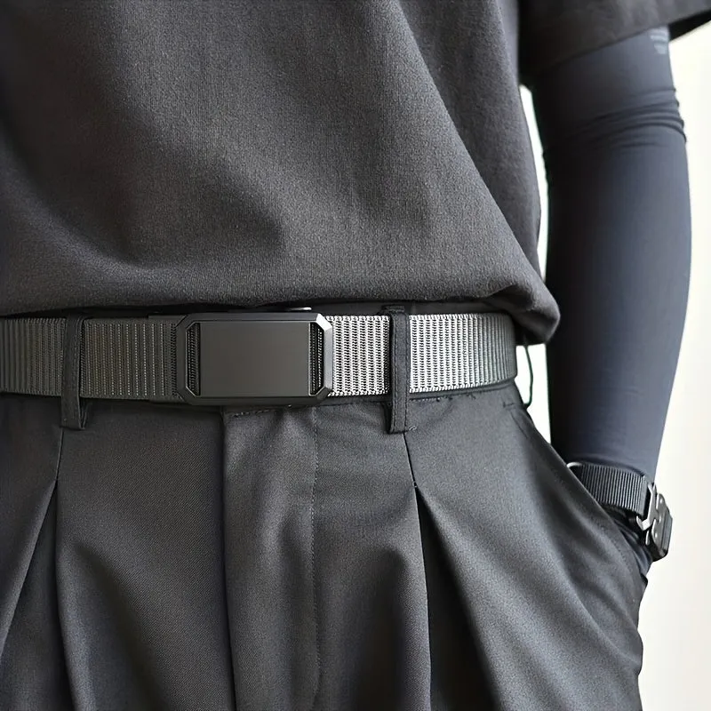 2pcs Automatic Buckle Nylon Belt Iron Buckle Sports Style Men's Pants