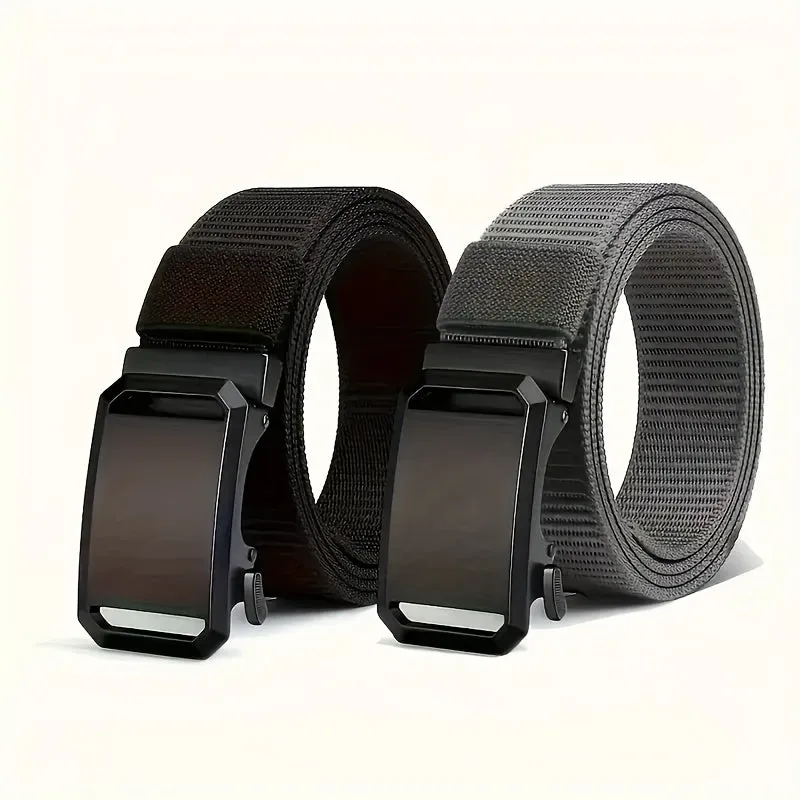 2pcs Automatic Buckle Nylon Belt Iron Buckle Sports Style Men's Pants