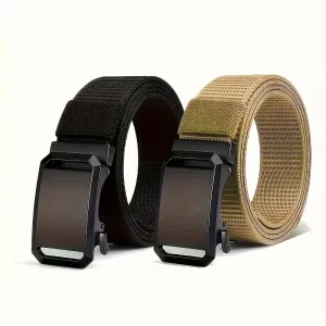 2pcs Automatic Buckle Nylon Belt Iron Buckle Sports Style Men's Pants