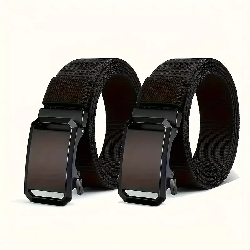 2pcs Automatic Buckle Nylon Belt Iron Buckle Sports Style Men's Pants