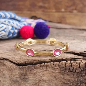 5 Piece Boho Beaded Bracelet Stack Semi Precious Glass Beads - Hot Pink