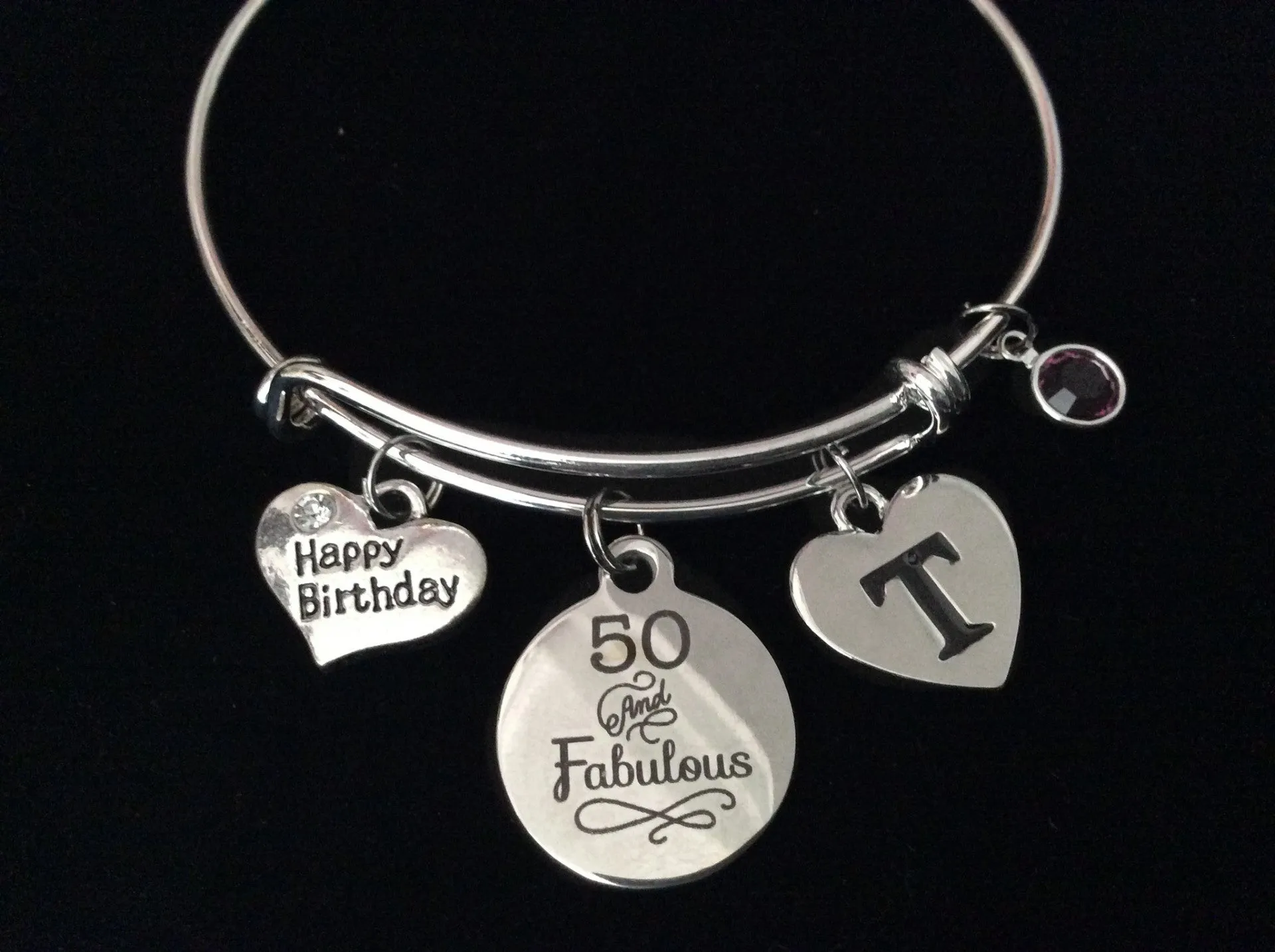 50 and Fabulous Fifty Happy Birthday Expandable Charm Bracelet Adjustable