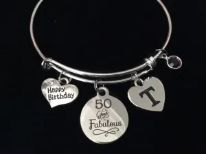 50 and Fabulous Fifty Happy Birthday Expandable Charm Bracelet Adjustable
