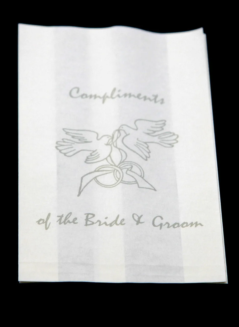 50 Pack Wedding Cake Bags Greaseproof Wax Paper Slice Take Home Favour Silver Doves