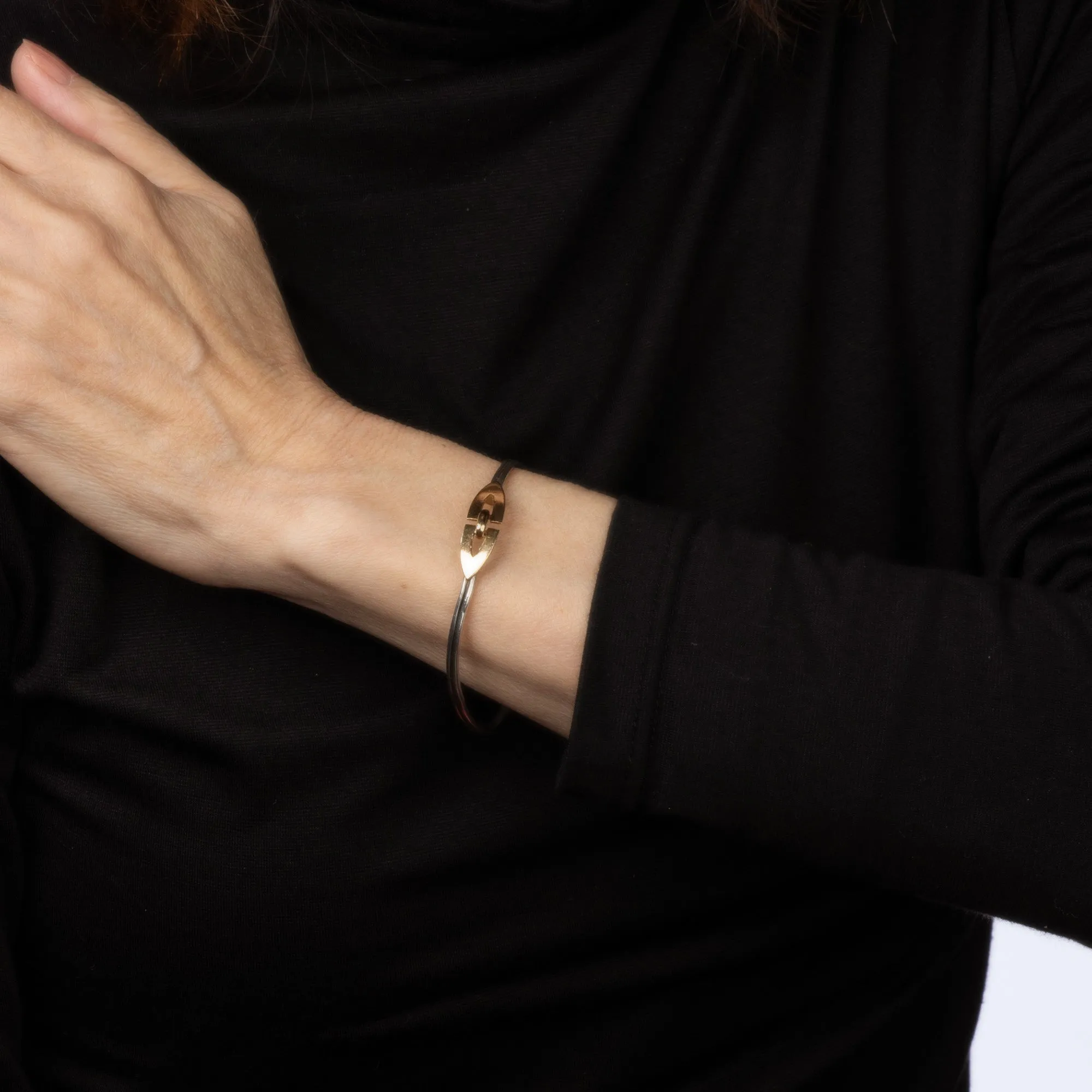70s Vintage Cartier Bangle Bracelet Sterling Silver 18k Yellow Gold France