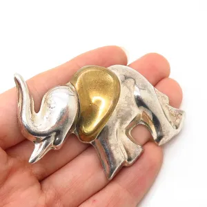 925 Sterling Silver 2-Tone Vintage Mexico Elephant Design Pin Brooch
