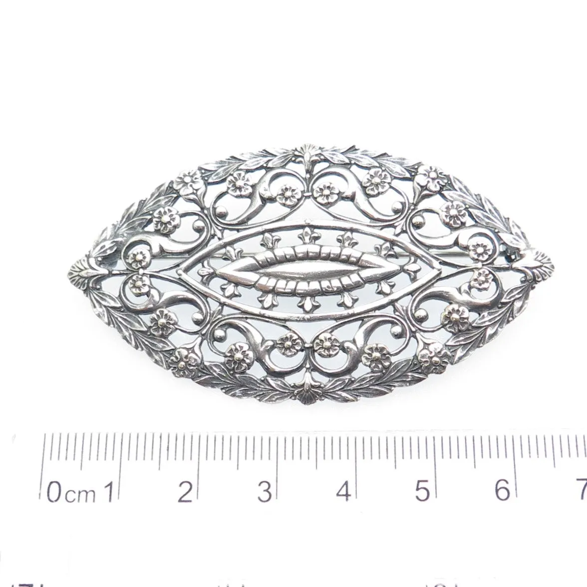 925 Sterling Silver Antique Art Deco Floral Leaf Pin Brooch