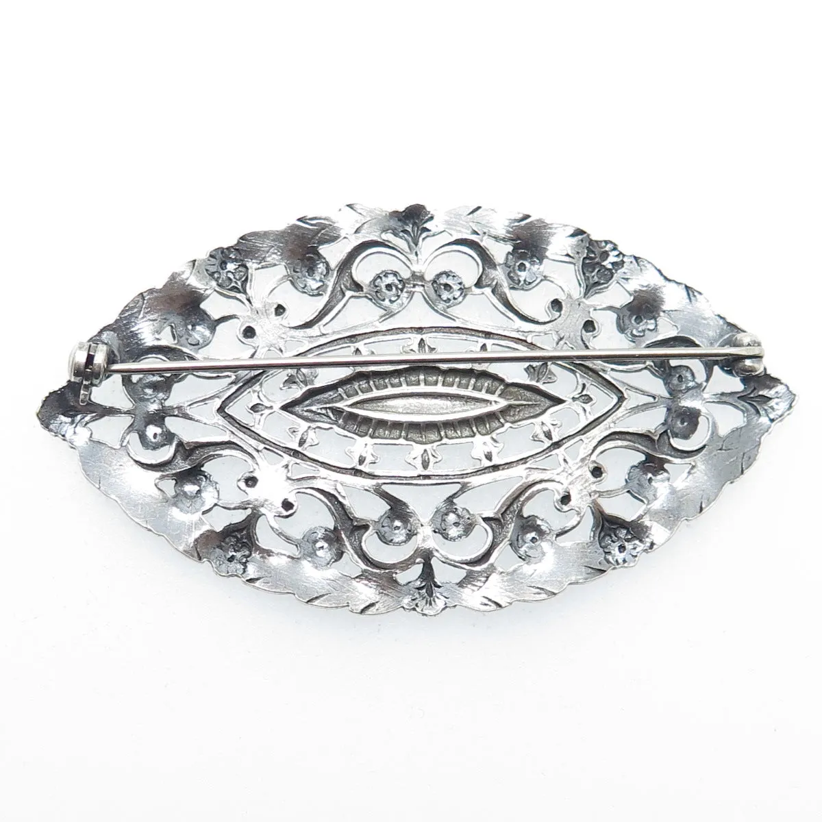 925 Sterling Silver Antique Art Deco Floral Leaf Pin Brooch